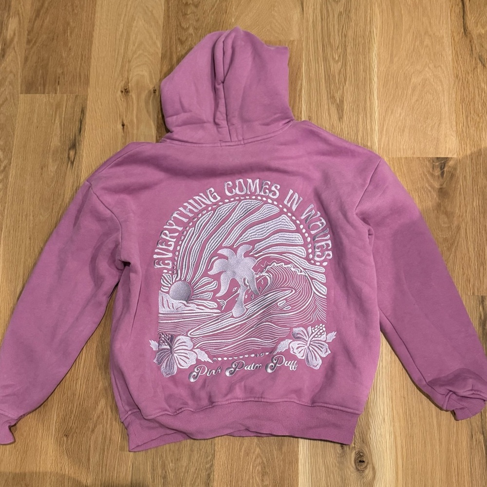 Pink Palm Puff hoodie. - Picture 2 of 5